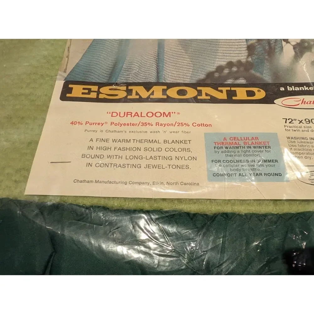 Vintage Esmond by Chatham Green Waffle Blanket Satin Trim NEW! 72x90